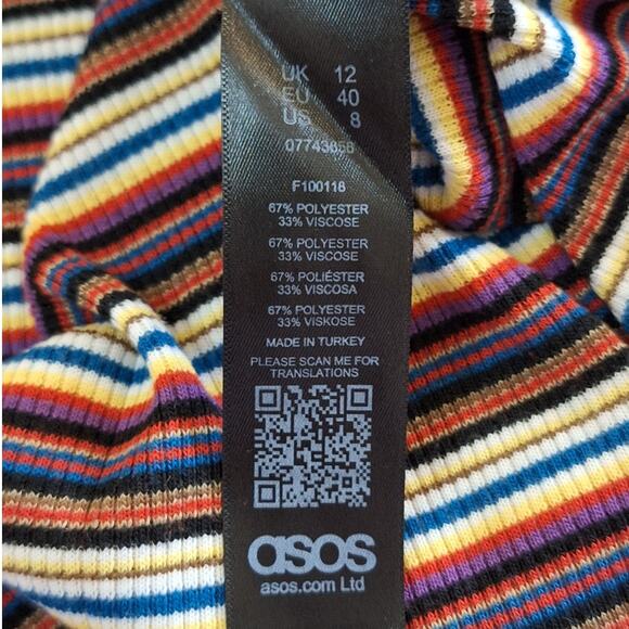 ASOS DESIGN Dress Women's 8 Striped Henley Ribbed Mini Y2K Style Lightweight - Picture 7 of 8